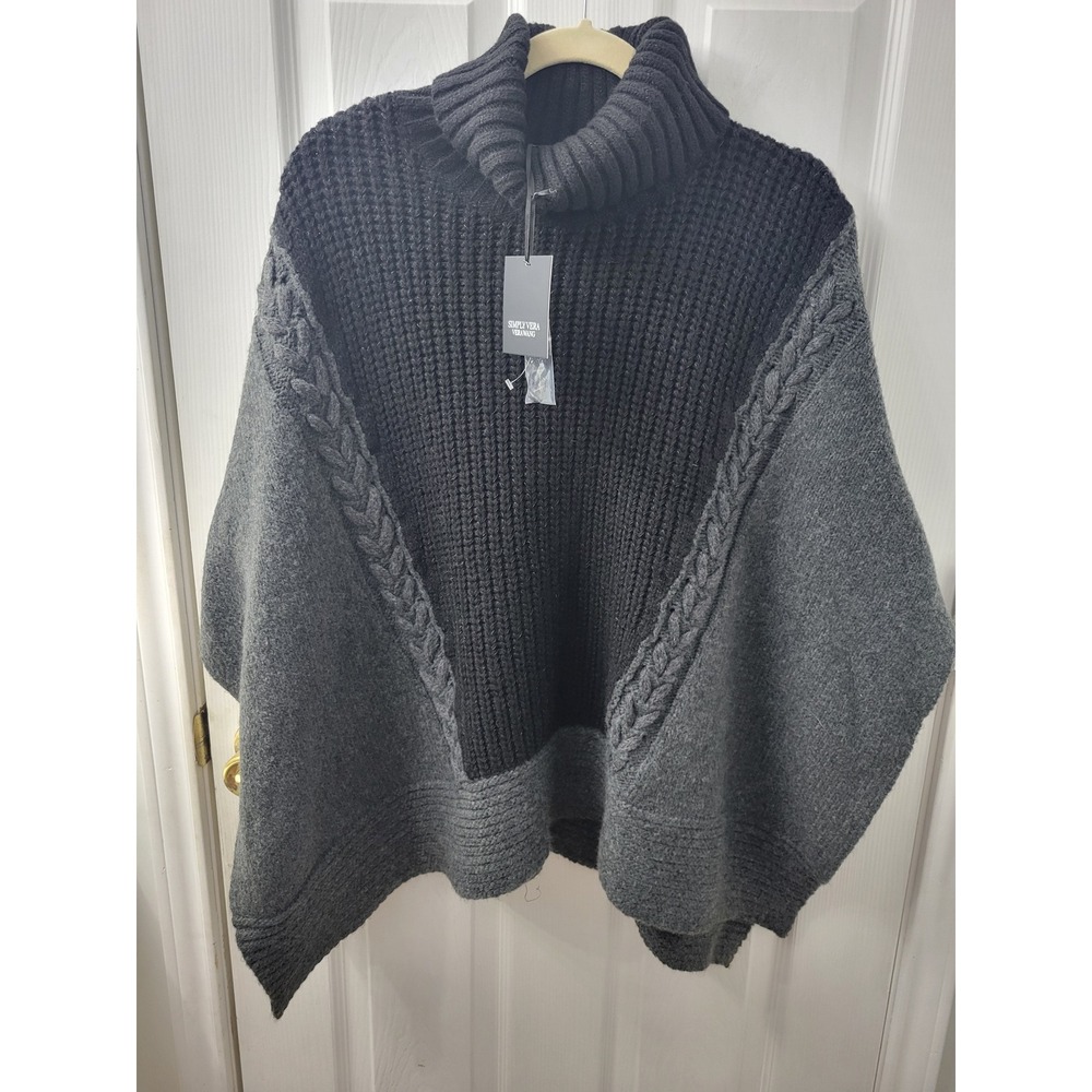 Simply Vera Vera Wang Cable Poncho Turtleneck Sweater Black Grey XS/S